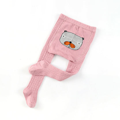 Embroidered Cotton Cartoon Pantyhose for Babies - Pink 2to4 - leggings