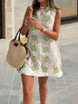Floral Pattern Sleeveless Mini Dress - Gum Leaf -