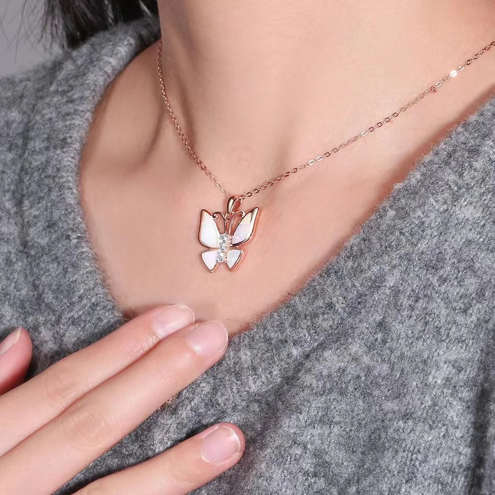 S925 Silver Butterfly Shape Synthetic Opal Pendant