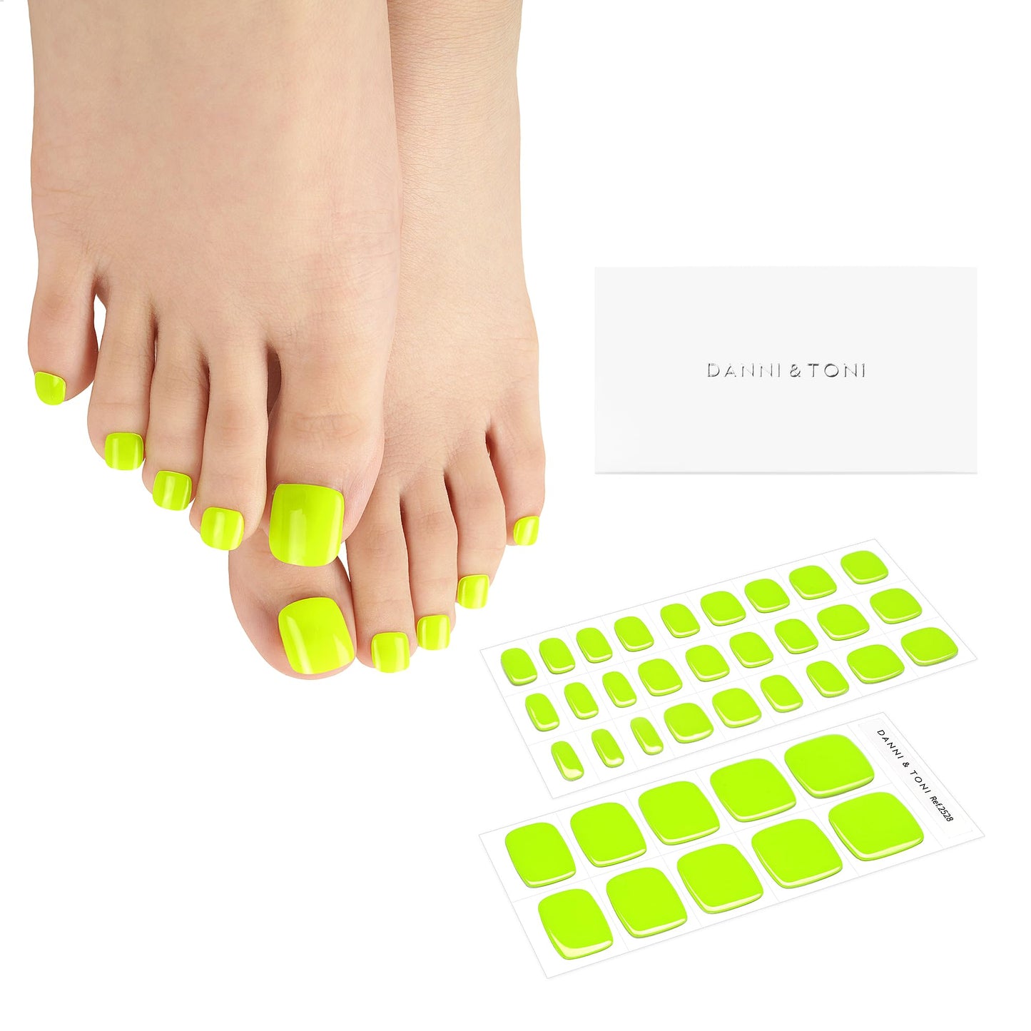 DANNI & TONI Semi Cured Gel Toenail Strips Neon Green Glowing Delight Glow in The Dark - - gel polish