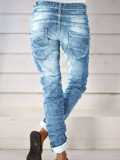 Full Size Washed Button-Fly Jeans Plus Size - -