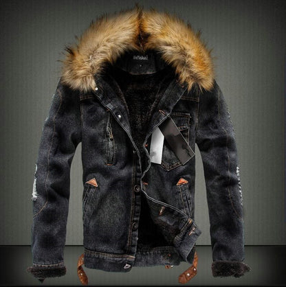 Vintage Denim Hooded Jacket - - Coat