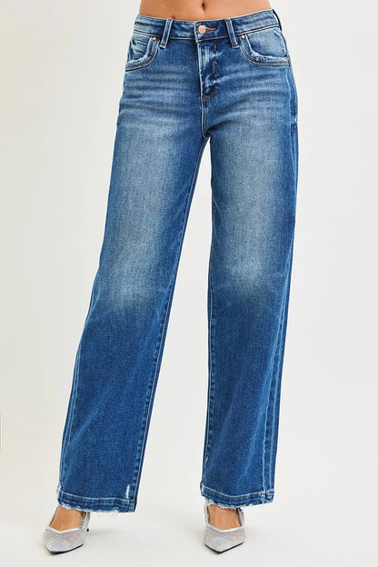 RISEN Pocket Side Seam Detail Slouchy Jeans - DARK - jeans