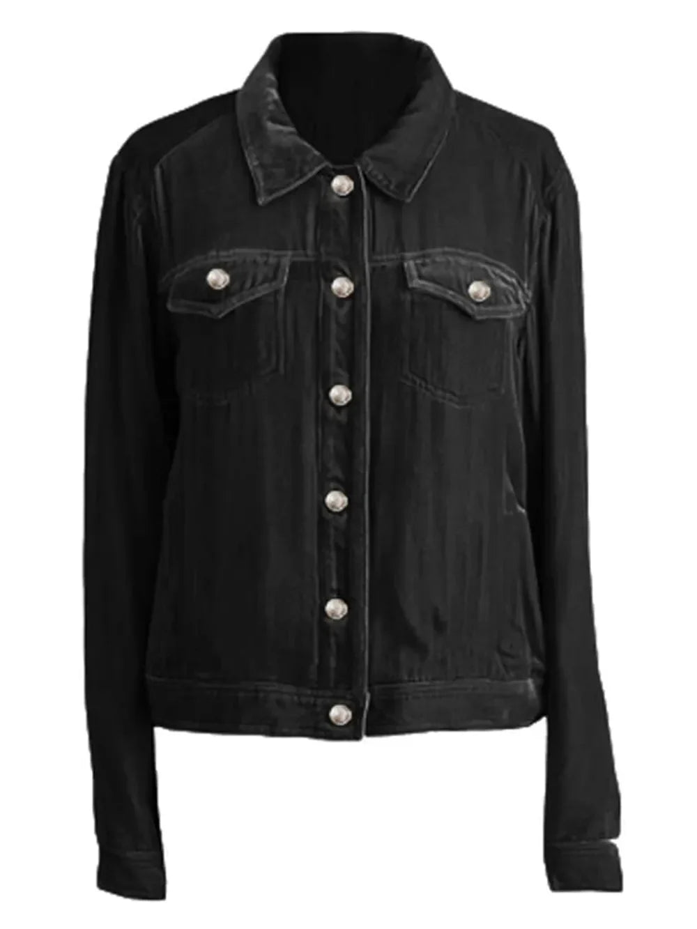 Button Up Long Sleeve Jacket with Chest Pockets - -