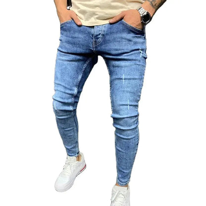 Men Denim Solid Color Outdoor Ripped Jeans