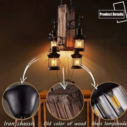 Industrial Vintage Wooden Pendant Lamp Loft Lantern Suspension Lighting Fixture