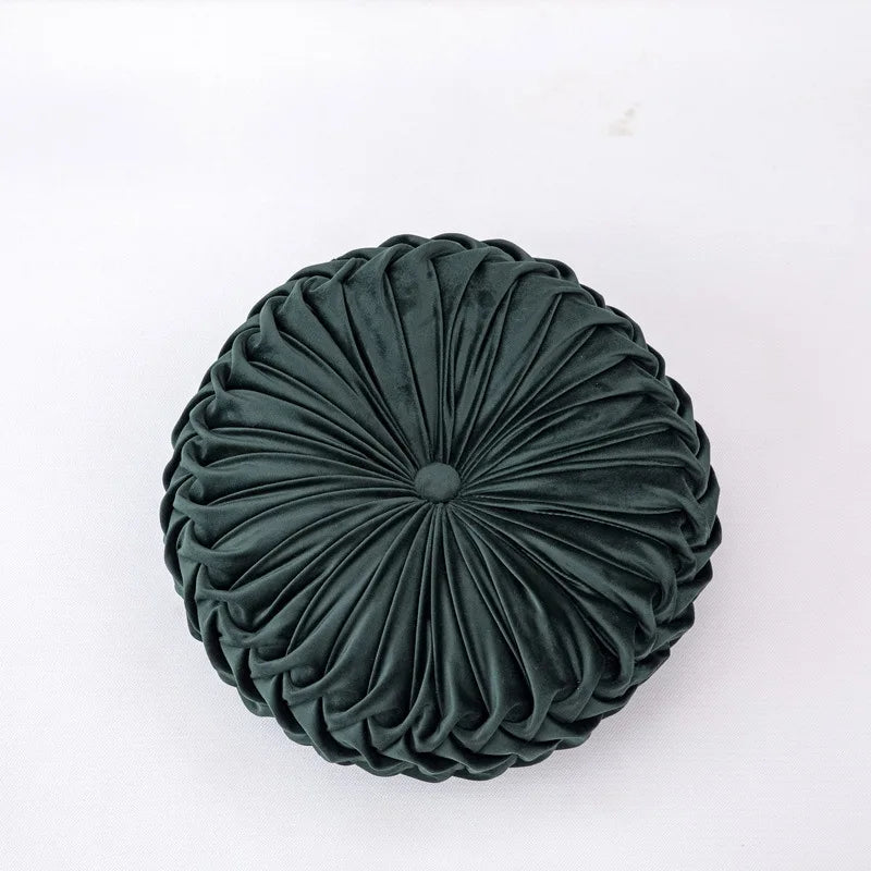 Velvet Round Cushion Plush Pleated Throw Pillow