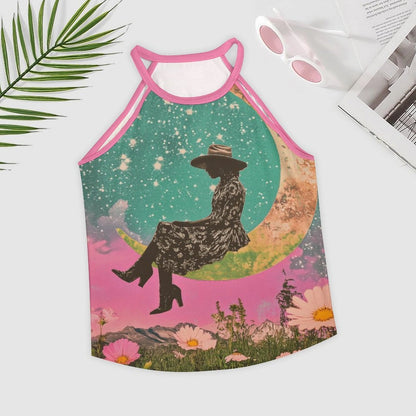 Baha Ranch Cowgirl on the Moon Retro Pop Western Tank Top - - Tanks & Camis