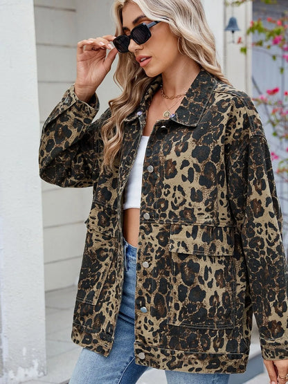 Button Up Long Sleeve Denim Jacket - -