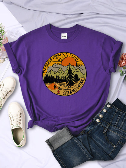 I'm Hiding From Stupid People Camping Scenery Women's Tops Hip-hop Fashion Street See size chart under “more details” - Purple - Tops