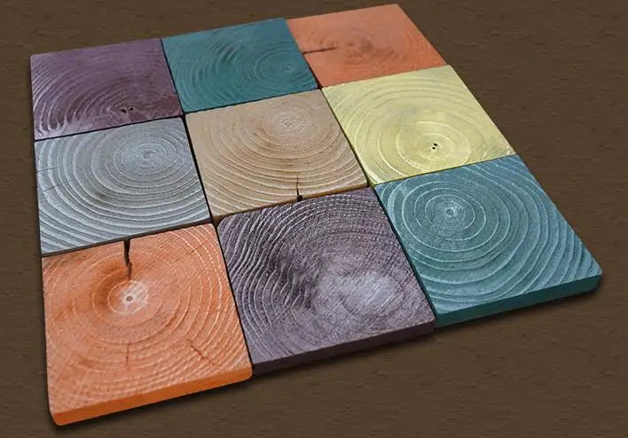 Colorful Square Blocks Wood Panel Interior Wall Mosaic Tile Veneer Pine