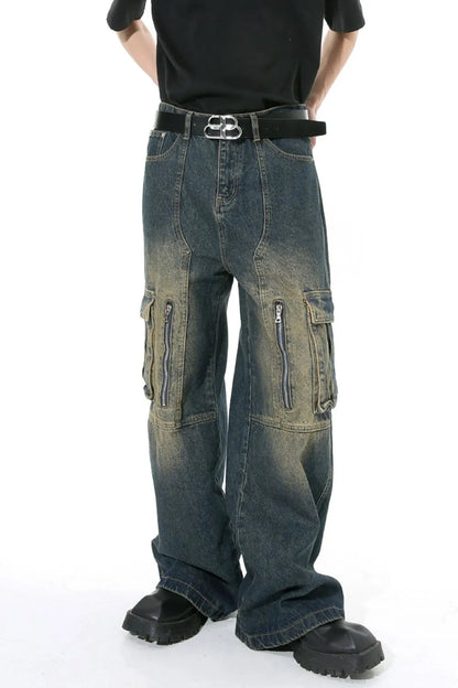 Mid Rise Jeans with Cargo Pockets - -