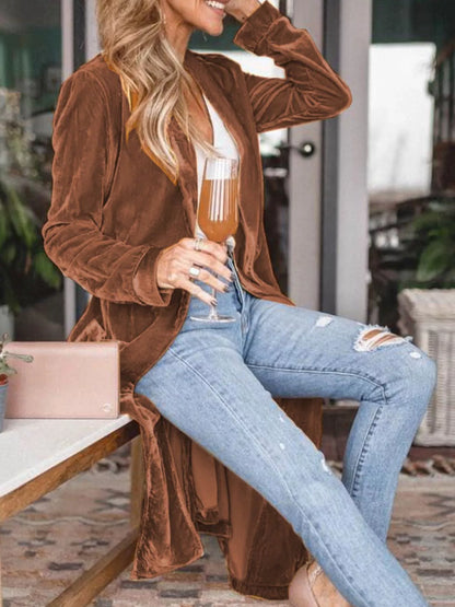 Open Front Long Sleeve Longline Cardigan - -