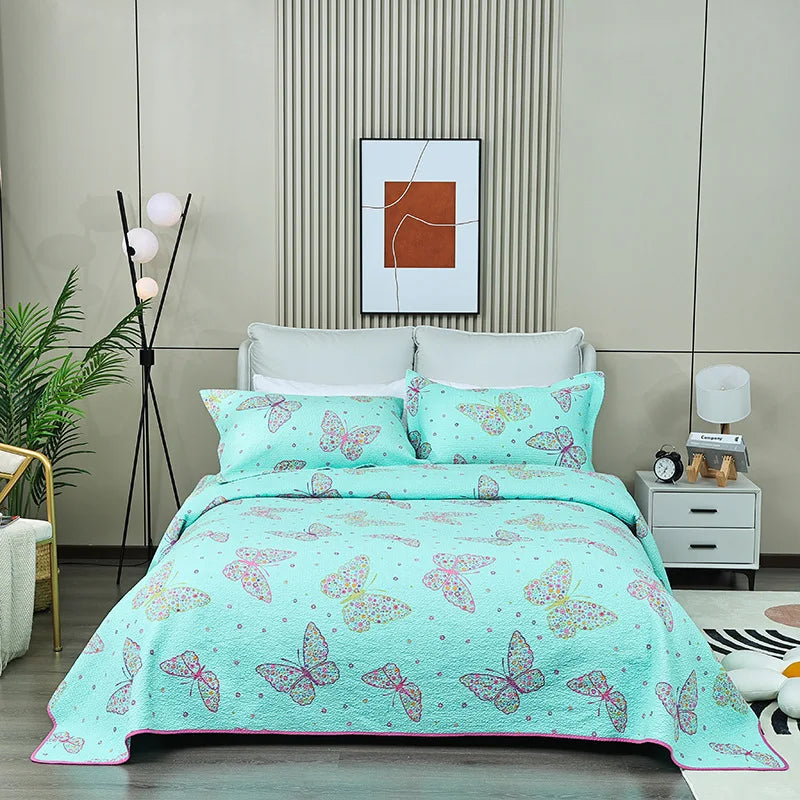 Plant Flower Plant Leaf Embroidered 3d Printed Patterns Quilted Bedspreads Set