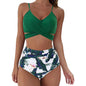 Ladies Split Solid Color Swimsuit green white