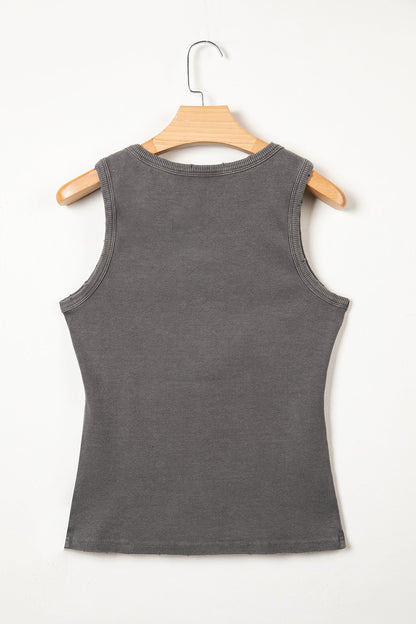 Medium Grey Vintage Distressed Ribbed Mineral Wash Tank Top- I am a Fashion Junky- {{Product type}}