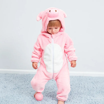 Cartoon Flannel Baby Rompers Pig