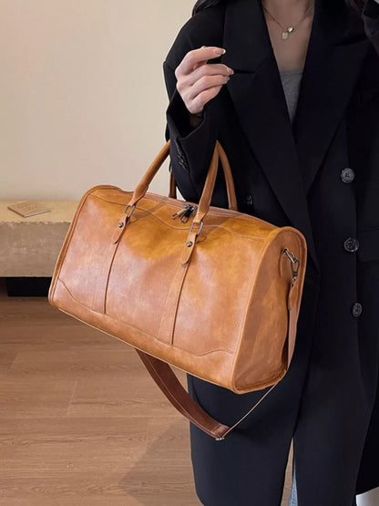 Vintage Leather Duffle Bag - Brown One Size -