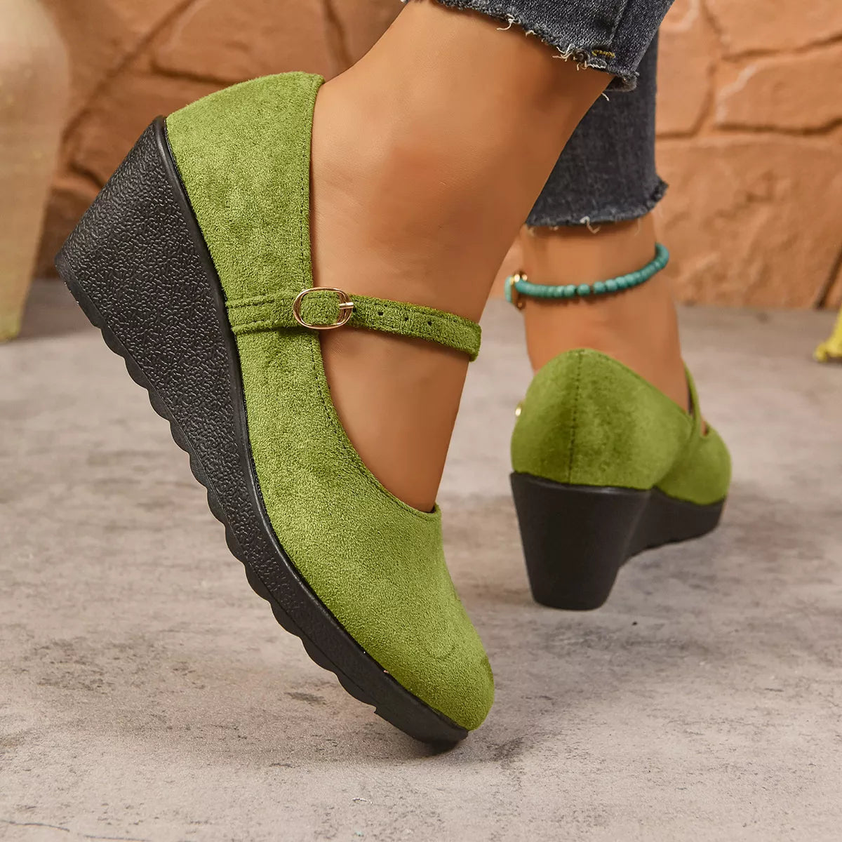 Round Toe Wedge Loafers - -