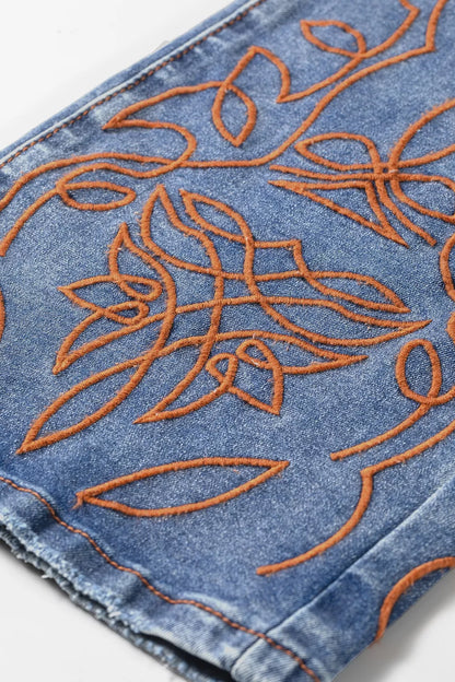 Embroidered Flare Leg Jeans - -