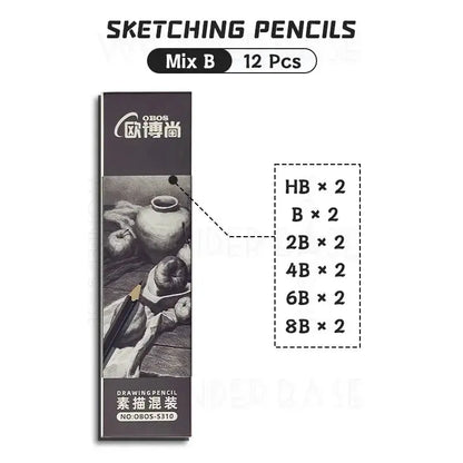 Boxed 2H-14B Graphite Sketching Pencils