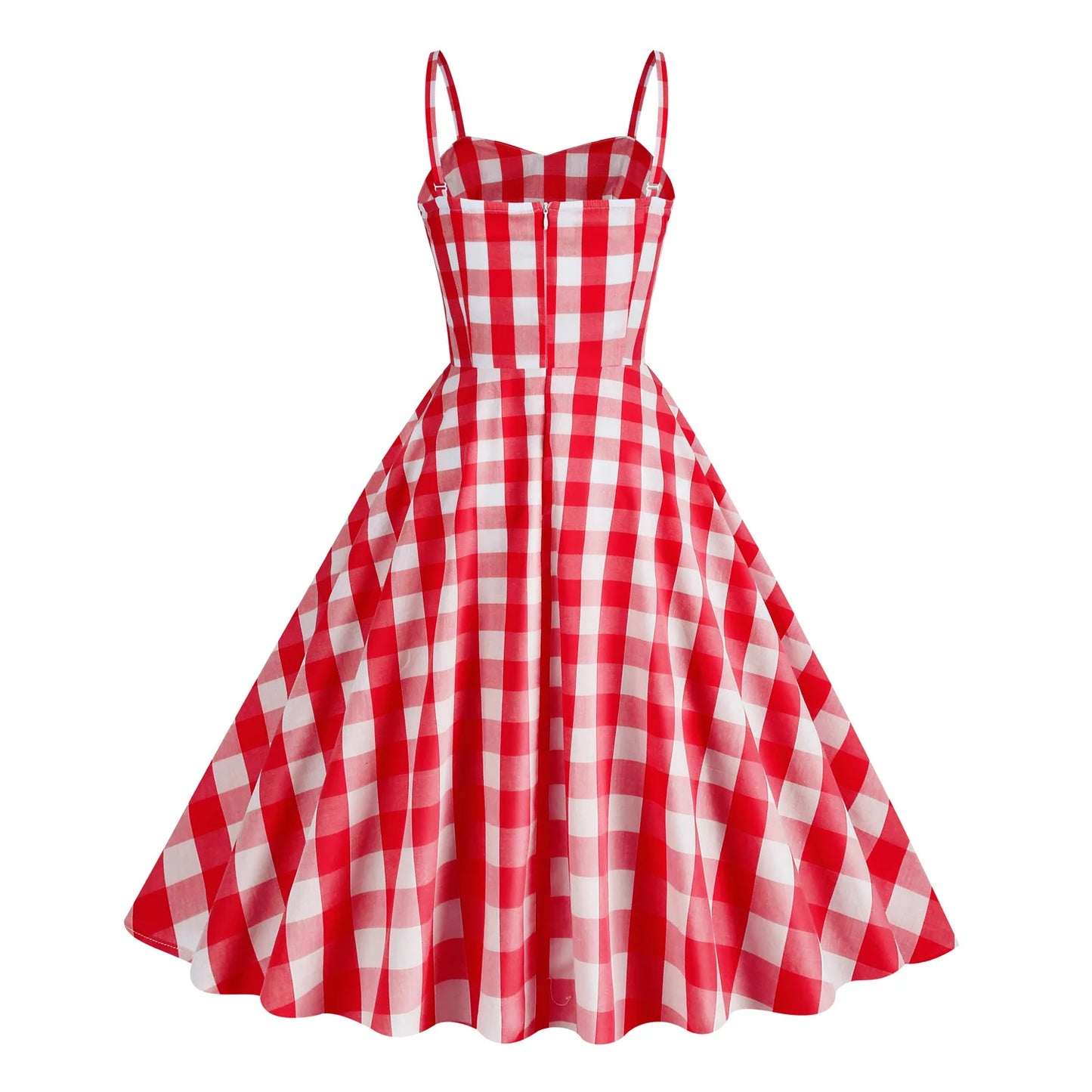 Retro Plaid High Waist Medium Length Sleeveless A-Line Casual Dress