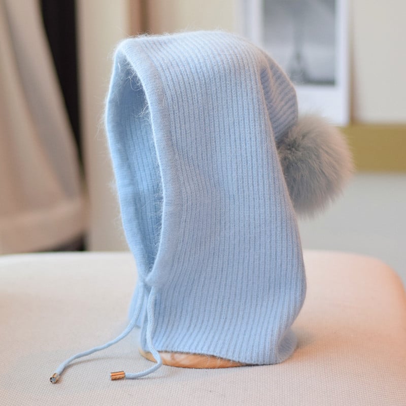 Cozy Rabbit Fur Winter Beanie - Light Blue Average Size - hat