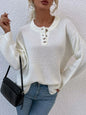 Button Detail Long Sleeve Knit Top - White -