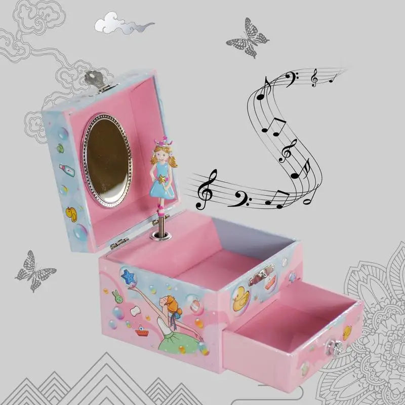 Musical Jewelry Box for Girls Dancing Ballerina Wooden Girl Rotating Music Box