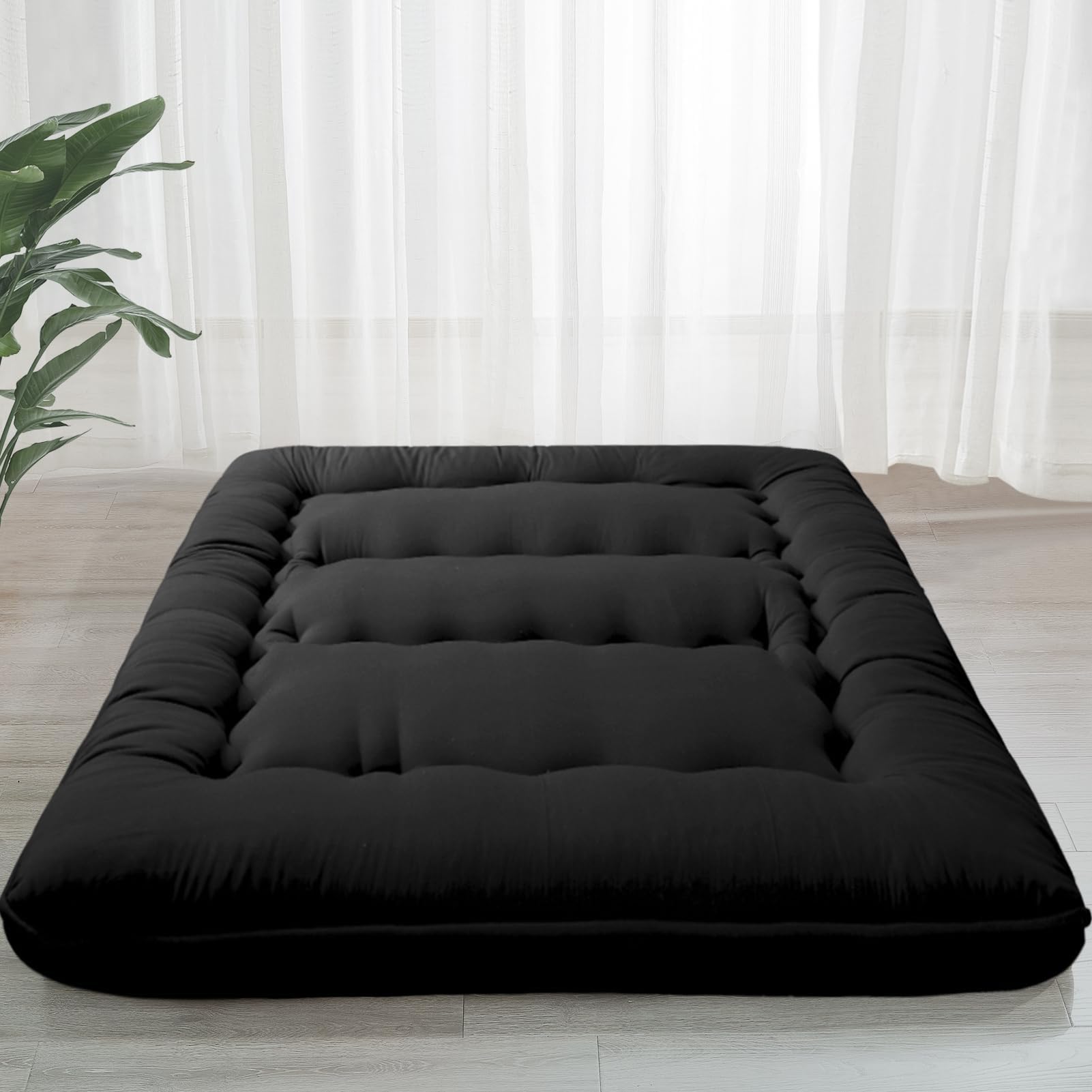 MAXYOYO 6-Inch Thick Folding Futon Mattress - Black Full - Black Full - mattress pad