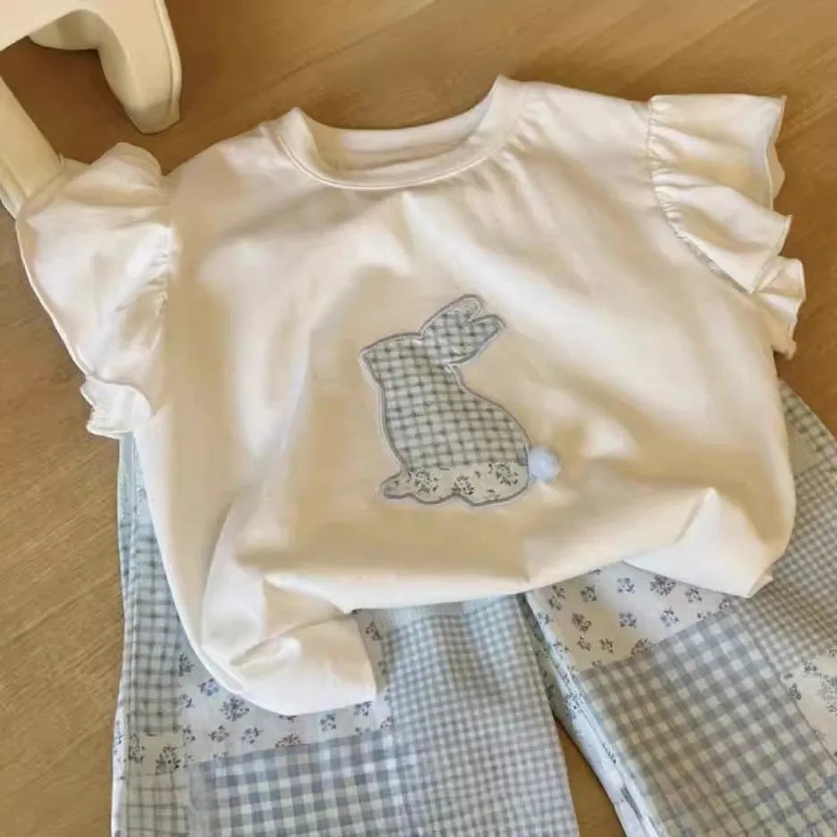 Girls Summer Pants Set Rabbit Pattern