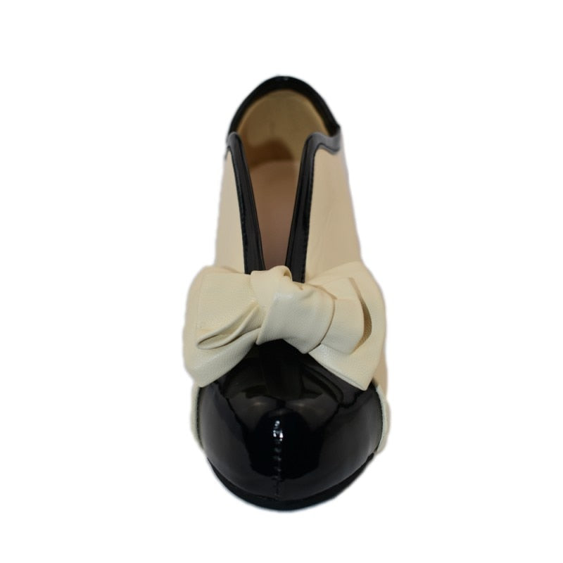 Womens Color Block High Heels with Bow Design - - heels