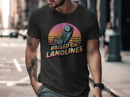 Raised on Landlines Retro Style Phone Design T-Shirt - - T-Shirt