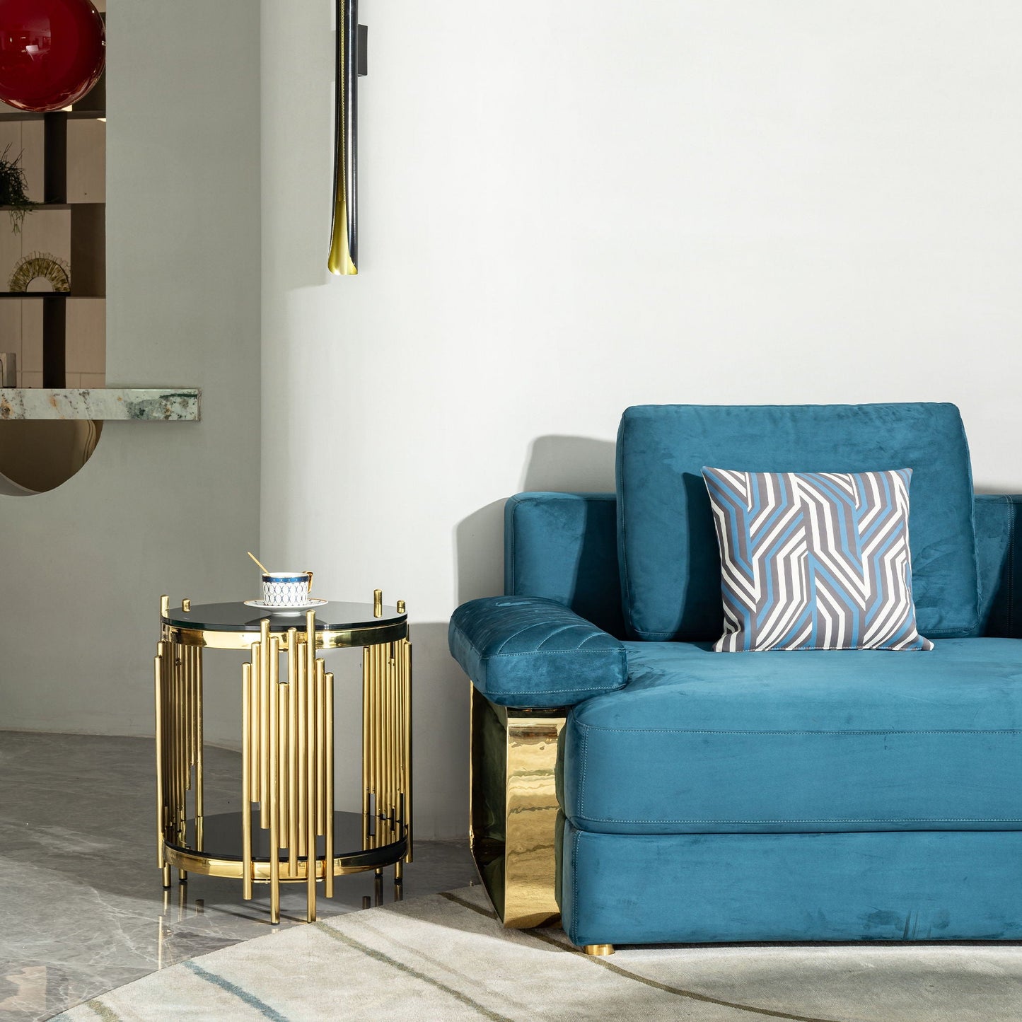 Elegant Round Table With Double Layer Tempered Glass Top And Stainless Steel Frame For Living Room - - Side Tables
