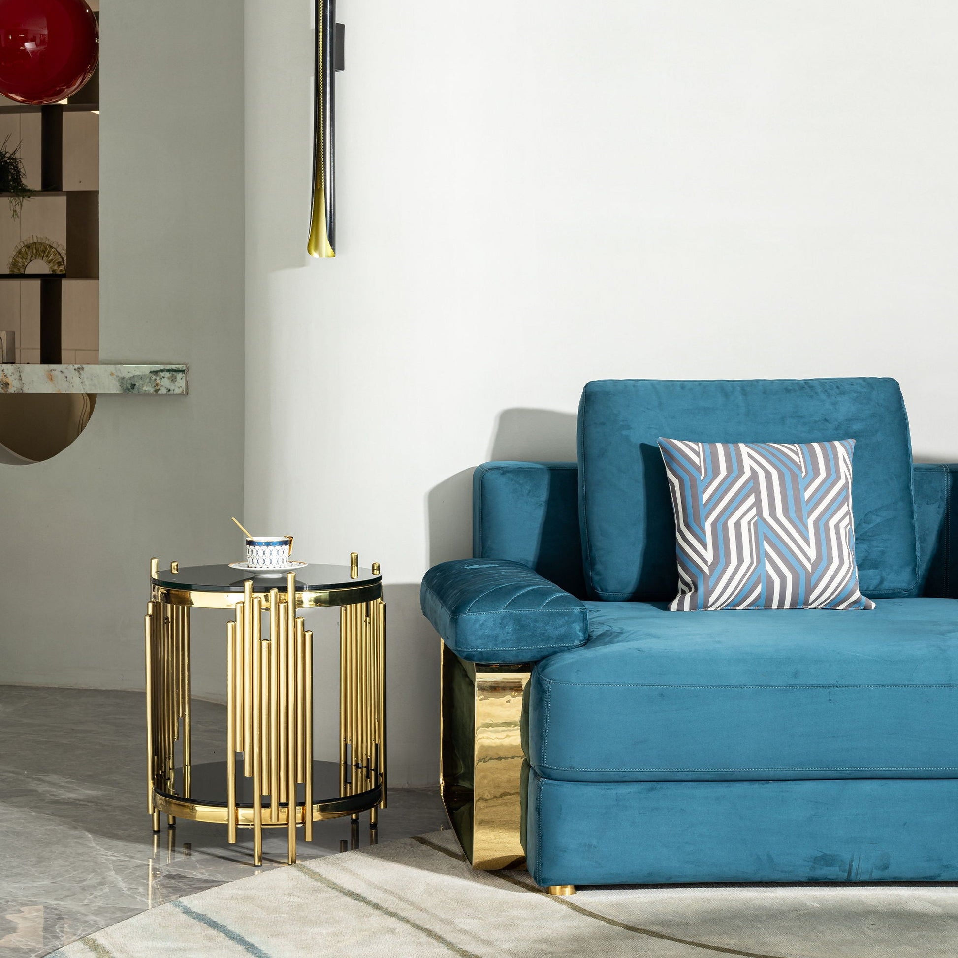 Elegant Round Table With Double Layer Tempered Glass Top And Stainless Steel Frame For Living Room - - Side Tables