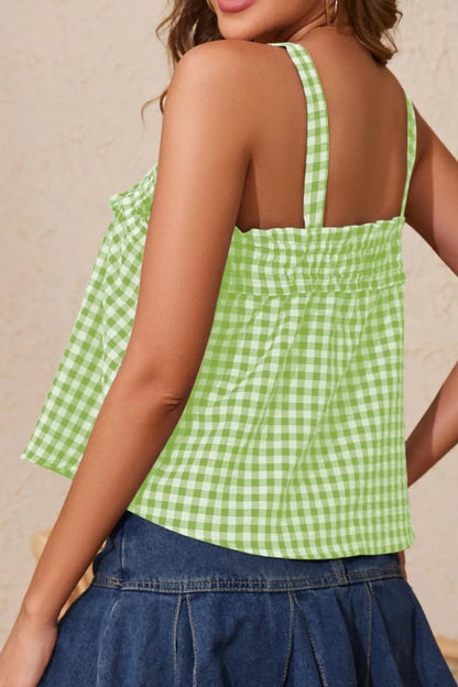 Tied Front Textured Square Neck Cami - - Top