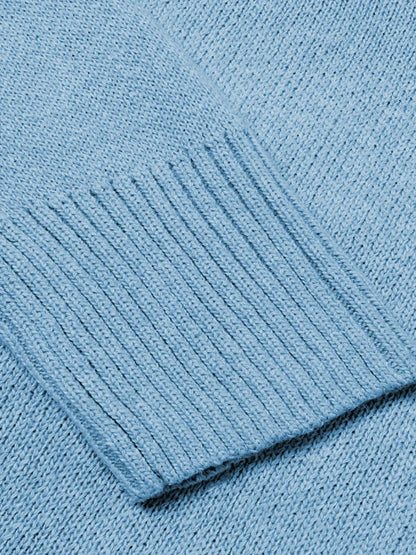 V-Neck Long Sleeve Knit Top - -