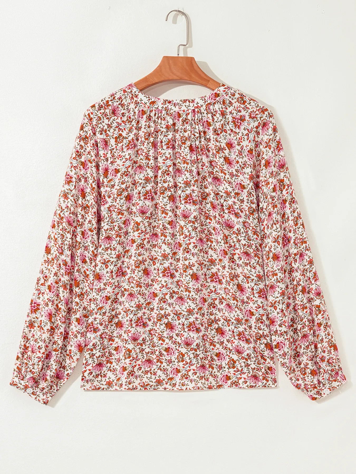 Floral Long Sleeve Button Down Blouse - -
