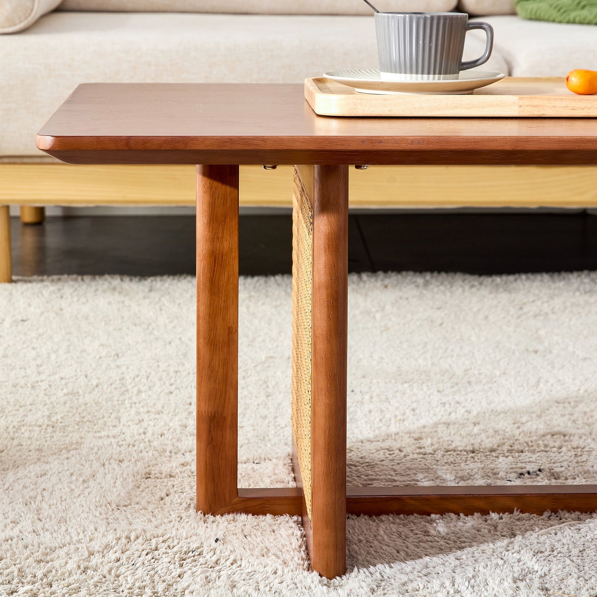 Chinese Style Imitation Rattan Tea Table Walnut Color - - Furniture