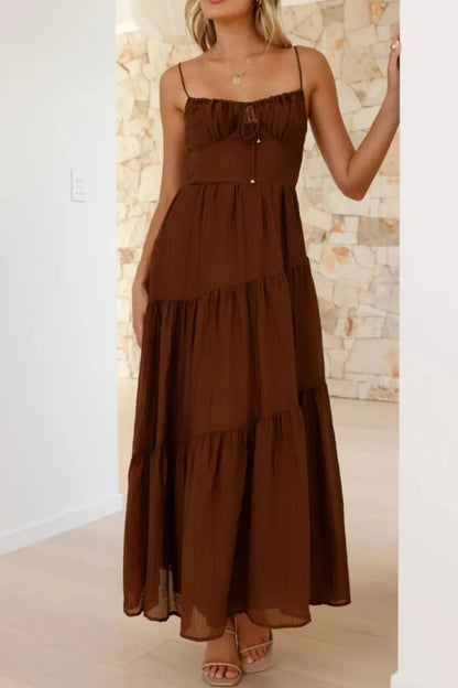 Ruched Smocked Back Cami Dress - Dark Brown -