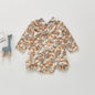 Cute Lemon Floral Ruffled One-Piece Swimsuit - Brown Long sleeve 66cm - baby swimsuit