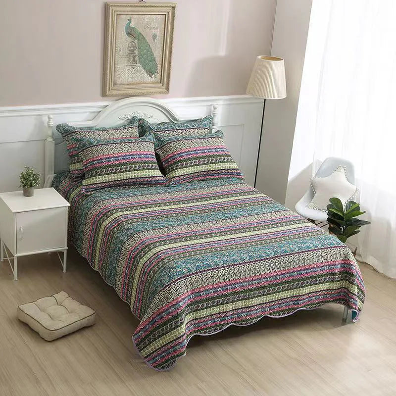 Plant Flower Plant Leaf Embroidered 3d Printed Patterns Quilted Bedspreads Set