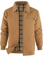 Men's Quilted Collared Neck Jacket with Plaid Lining - Ochre -