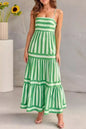 Striped Tiered Maxi Cami Dress - Green -