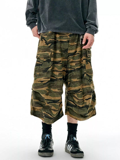 Men's Camo Cargo Culottes Shorts - -