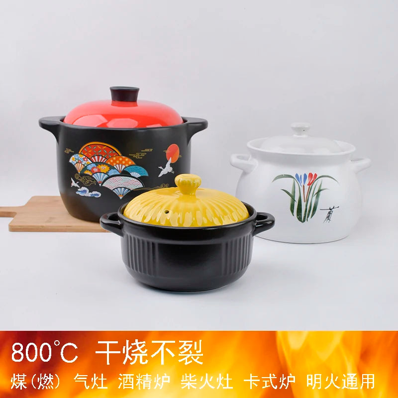 Casserole Printed Food Warmer Ceramic Cookware Soup Pot Large Cooking Pots Fire