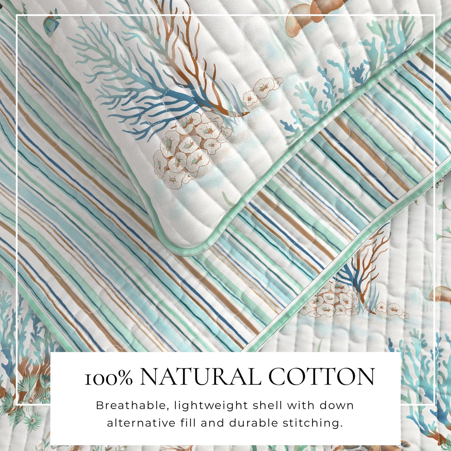 Coastal Printed Cotton Quilt Set - Santa Barbara Collection - - Quilts & Comforters