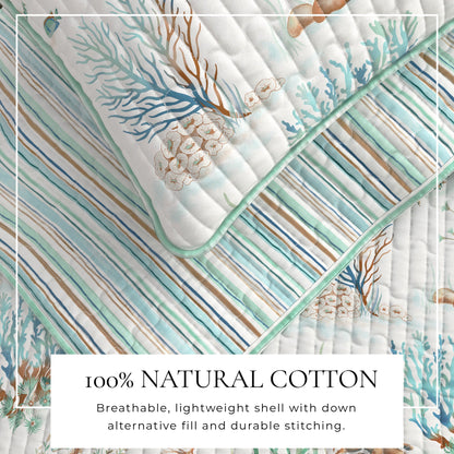 Coastal Printed Cotton Quilt Set - Santa Barbara Collection - - Quilts & Comforters