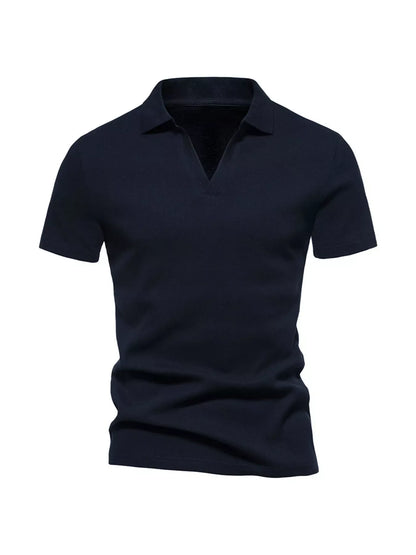 Men's Plus Size Casual Notched Short Sleeve Polo - Dark Navy Blue -