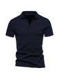 Men's Plus Size Casual Notched Short Sleeve Polo - Dark Navy Blue -